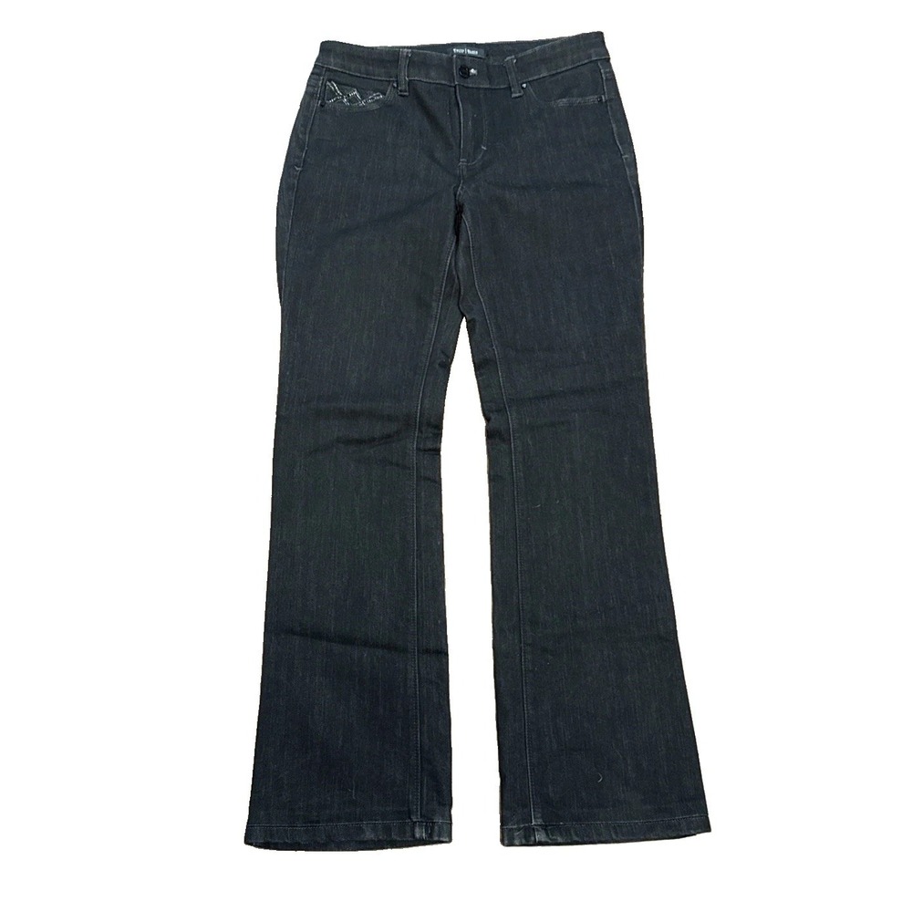 WHBM Blanc Jeans Women 6R Low Rise Bootcut Black Embellished Y2K
